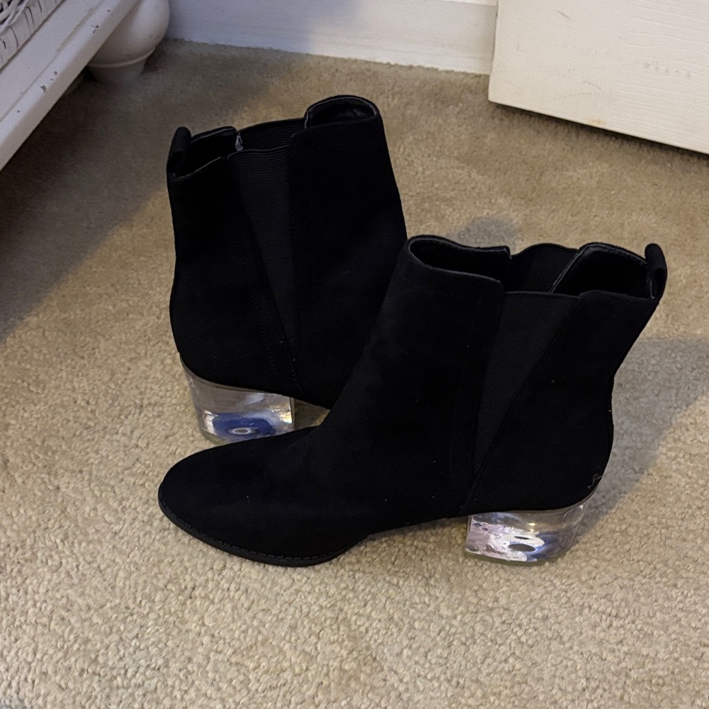 Black Ankle Boots with a clear/crystal heel